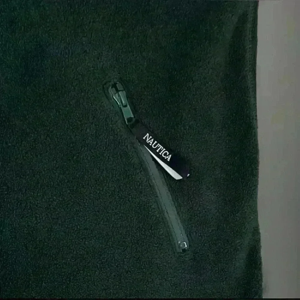 VTG USA Nautica Co All Sports Fleece Vest Men M Green Black 1/2 Zip - Picture 6 of 6